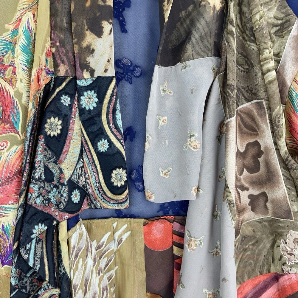 Vtg Sterling Styles Kimono Cardigan One Size Patchwork ArtSilk Sheer Whimsygoth - Picture 5 of 12